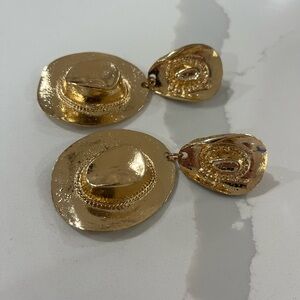 Heavy Gold Cowboy Hat Earrings